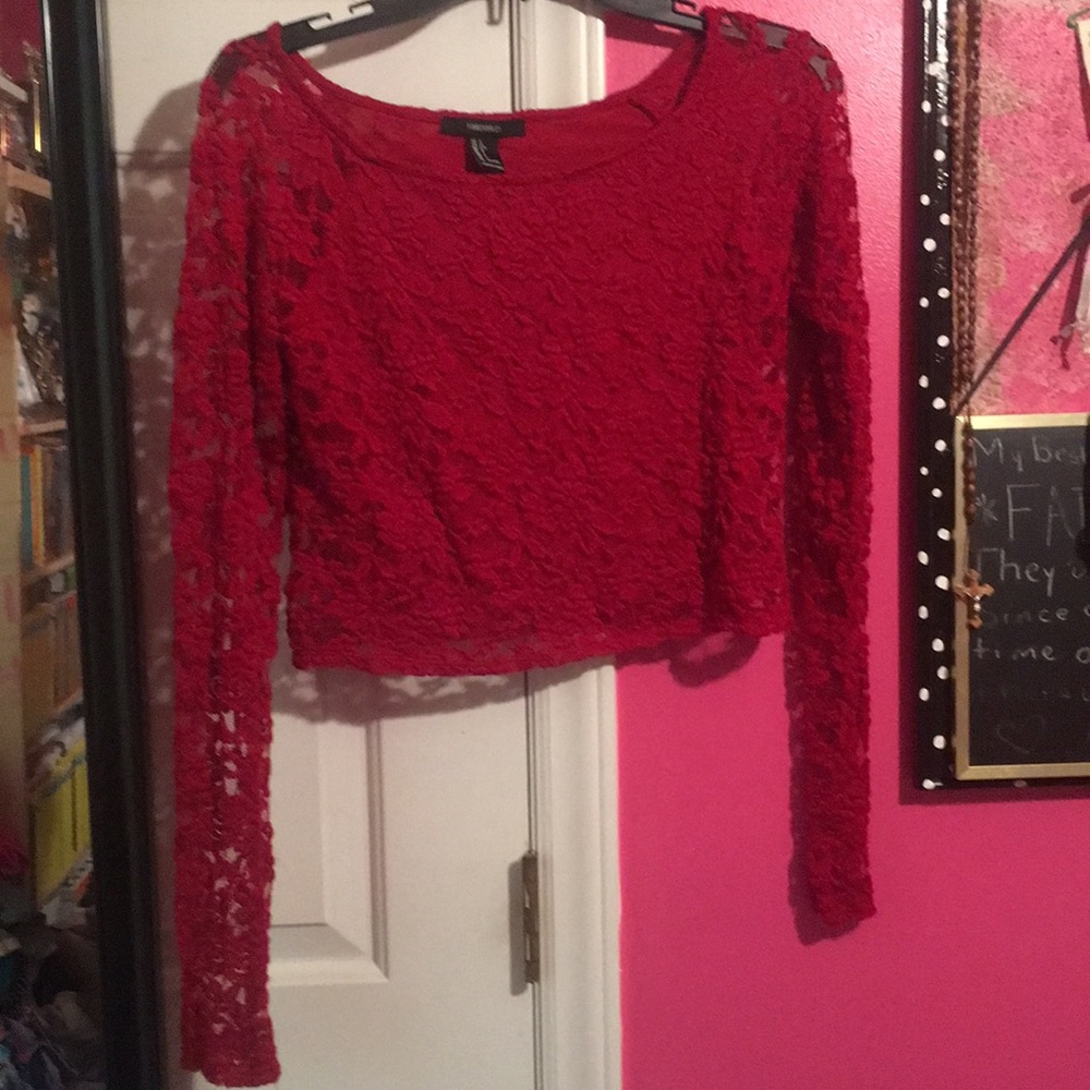 red lace crop top
